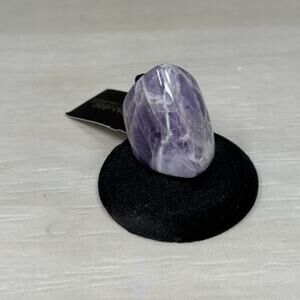 Chunky One Piece Purple Amethyst Raised Face Polished Stone Ring Size 8